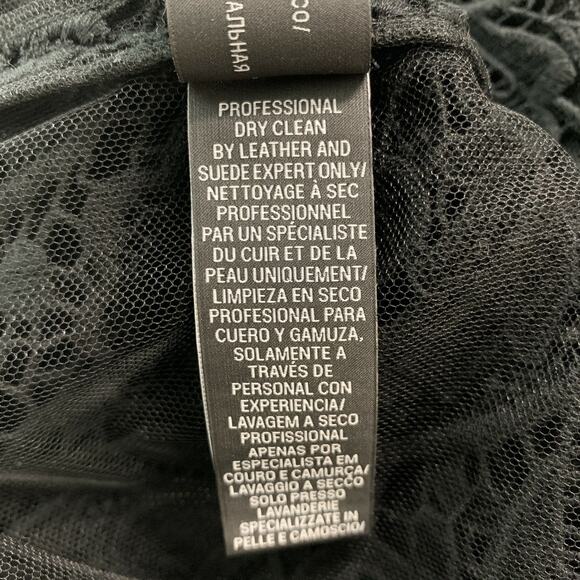 RALPH LAUREN Size 10 Black Guipure Cotton Leather Trim Short Sleeve Dress Top - Picture 6 of 6